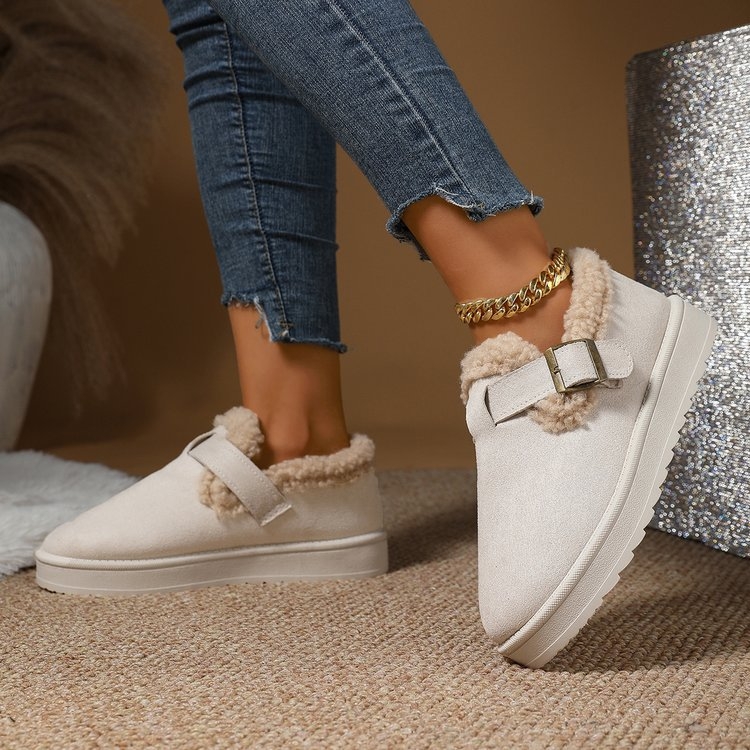 Cizme de zăpadă transfrontaliere pentru femei în timpul iernii, pantofi calde plus catifea și bumbac îngroșat, pantofi impermeabili cu vârf înalt pentru femei, cizme scurte din bumbac cu blană integrată