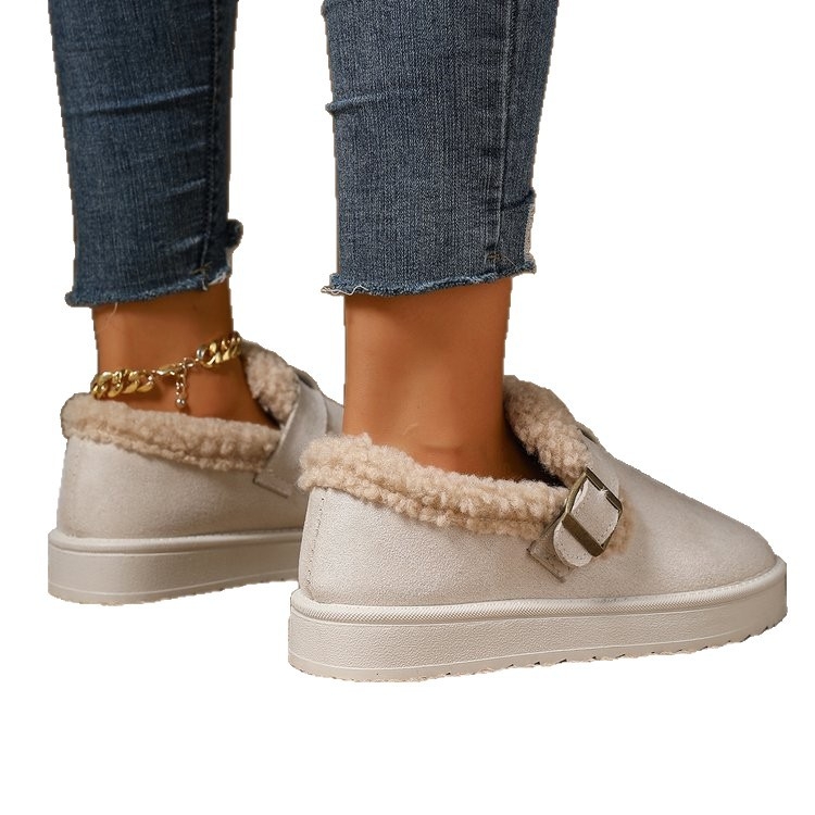 Cizme de zăpadă transfrontaliere pentru femei în timpul iernii, pantofi calde plus catifea și bumbac îngroșat, pantofi impermeabili cu vârf înalt pentru femei, cizme scurte din bumbac cu blană integrată