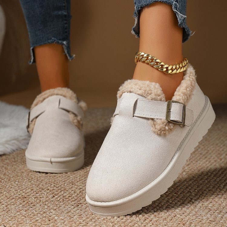 Cizme de zăpadă transfrontaliere pentru femei în timpul iernii, pantofi calde plus catifea și bumbac îngroșat, pantofi impermeabili cu vârf înalt pentru femei, cizme scurte din bumbac cu blană integrată