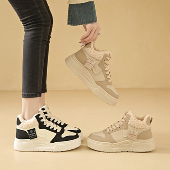 2024 Χειμερινά ζεστά παπούτσια εξωτερικού χώρου με επένδυση φλις, χοντρή σόλα και βαμβακερή επένδυση, γυναικεία ψηλοτάκουνα παπούτσια κορεάτικου στιλ, μοντέρνα αθλητικά παπούτσια για φοιτητές, casual, γυναικεία παπούτσια για υπαίθριες δραστηριότητες