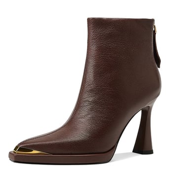 Vintage britanski stil vodootporne platforme s visokom petom kratke čizme za žene, nove metalne špicaste čizme s debelom petom, tanke čizme