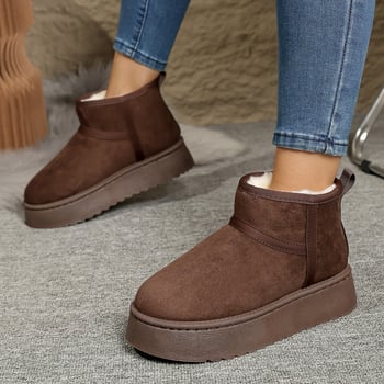 Cizme de zăpadă cu vârful mare și talpă groasă, căptușeală din pluș, pantofi din bumbac îngroșat pentru femei, cizme scurte și calde pentru nord-est