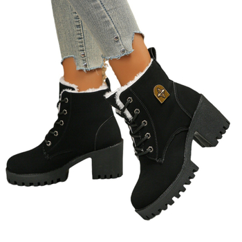 σε απόθεμα 35-42 Μοντέρνες Μπότες 2024 Χειμώνας Νέες Ζεστές Μπότες με Φλις Επένδυση και Χοντρό Τακούνι Γυναικεία Παπούτσια Martins με Δέσιμο Μπροστά