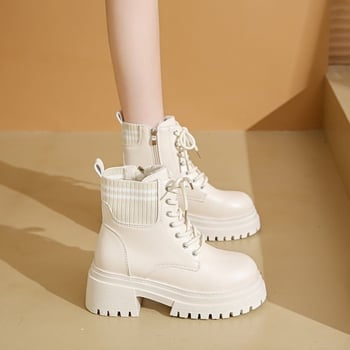 Cizme Martin plus size pentru femei, toamna și iarna, cu fund gros, albe, all-match, cizme britanice, cu explozii mici, cizme scurte, Maillard, cizme de toamnă timpurie