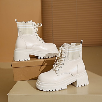 Cizme Martin plus size pentru femei, toamna și iarna, cu fund gros, albe, all-match, cizme britanice, cu explozii mici, cizme scurte, Maillard, cizme de toamnă timpurie