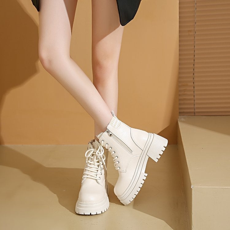 Cizme Martin plus size pentru femei, toamna și iarna, cu fund gros, albe, all-match, cizme britanice, cu explozii mici, cizme scurte, Maillard, cizme de toamnă timpurie