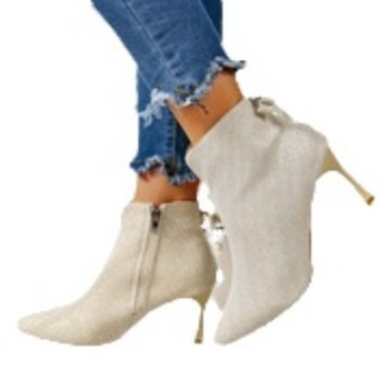 Νέες μπότες με ψηλοτάκουνα και μυτερό φιόγκο για φθινόπωρο και χειμώνα, κοντές μπότες, μοντέρνες γυναικείες μπότες αστραγάλου με λεπτό τακούνι, λεπτές μπότες με φλις επένδυση