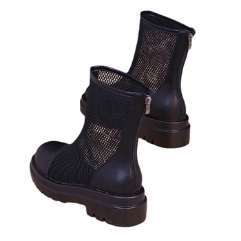 Cizme din plasă, Cizme, Cizme scurte la modă pentru femei, Cizme cu platformă în stil coreean, Cizme de damă cu decupaj din plasă respirabilă, Tocuri înalte