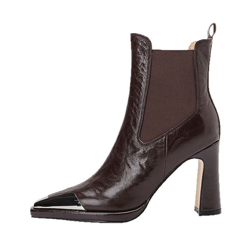 Cizme elegante cu toc gros și cap metalic, Martin, pentru femei, toamna și iarna 2025, cizme noi cu toc înalt și elastice, pentru mijloc