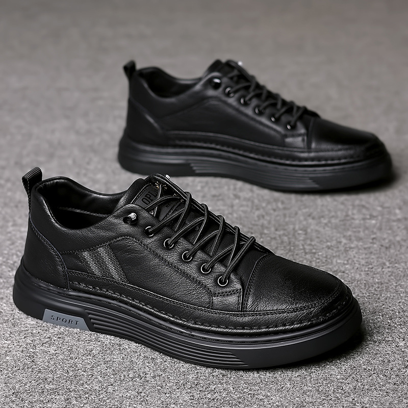 Pánska obuv jar a leto 2025 nový kórejský štýl trendy pravá kože ležérne tenisky pánske mäkké kožené športové kožené topánky s mäkkou podrážkou