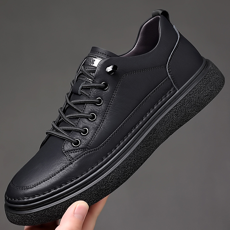 Pánska obuv jar a leto 2025 nový kórejský štýl trendy pravá kože ležérne tenisky pánske mäkké kožené športové kožené topánky s mäkkou podrážkou