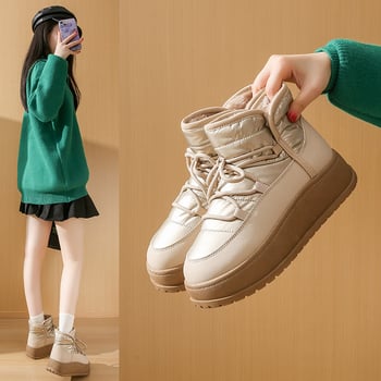 Cizme de zăpadă înalte cu căptușeală din fleece pentru studente, iarna 2024, pantofi casual coreeni din bumbac cald K2905
