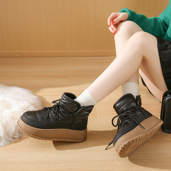 Χειμερινές, νέες, μπότες χιονιού με επένδυση από φλις για φοιτήτριες, 2024, σε ζεστά, καθημερινά, βαμβακερά παπούτσια Tide, με ψηλόμεσο τελείωμα, K2905