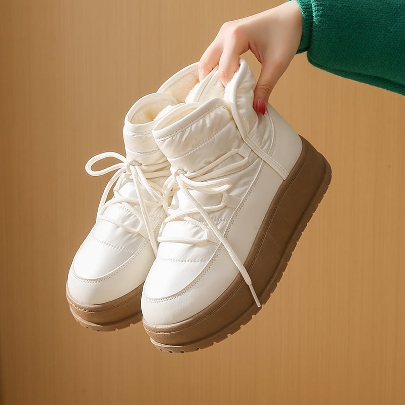 Cizme de zăpadă înalte cu căptușeală din fleece pentru studente, iarna 2024, pantofi casual coreeni din bumbac cald K2905