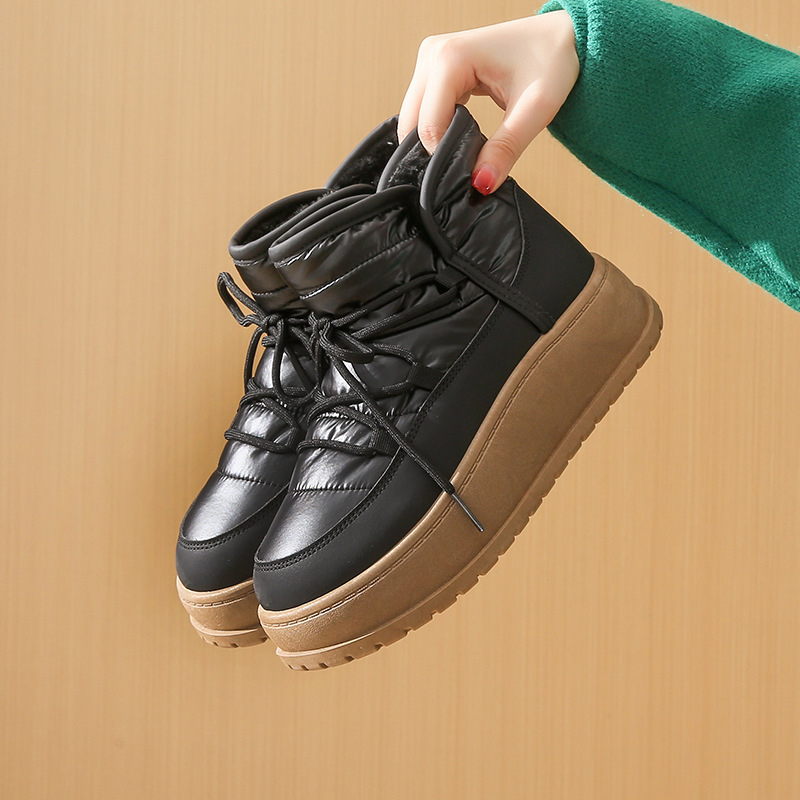 Cizme de zăpadă înalte cu căptușeală din fleece pentru studente, iarna 2024, pantofi casual coreeni din bumbac cald K2905
