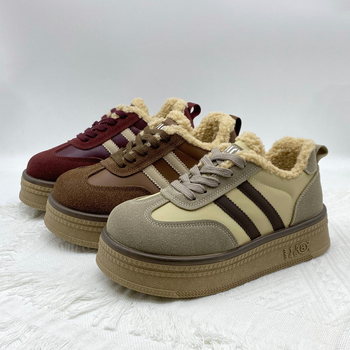 Storapadis, vilnos pamušalu vokiški moteriški treniruočių bateliai, 2025 m. žiemos naujas stilius, ūgį didinantys retro stiliaus sportiniai laisvalaikio sportbačiai su raišteliais, duonos formos medvilniniai bateliai