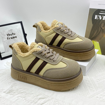 Storapadis, vilnos pamušalu vokiški moteriški treniruočių bateliai, 2025 m. žiemos naujas stilius, ūgį didinantys retro stiliaus sportiniai laisvalaikio sportbačiai su raišteliais, duonos formos medvilniniai bateliai