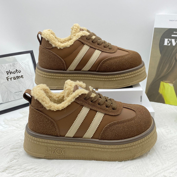 Storapadis, vilnos pamušalu vokiški moteriški treniruočių bateliai, 2025 m. žiemos naujas stilius, ūgį didinantys retro stiliaus sportiniai laisvalaikio sportbačiai su raišteliais, duonos formos medvilniniai bateliai