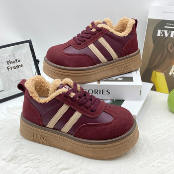 Storapadis, vilnos pamušalu vokiški moteriški treniruočių bateliai, 2025 m. žiemos naujas stilius, ūgį didinantys retro stiliaus sportiniai laisvalaikio sportbačiai su raišteliais, duonos formos medvilniniai bateliai