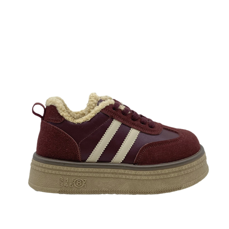 Storapadis, vilnos pamušalu vokiški moteriški treniruočių bateliai, 2025 m. žiemos naujas stilius, ūgį didinantys retro stiliaus sportiniai laisvalaikio sportbačiai su raišteliais, duonos formos medvilniniai bateliai