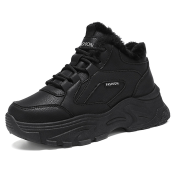 Μαύρα ψηλά παπούτσια Torre Γυναικεία Χειμερινά 2024 Νέα βαμβακερά παπούτσια με επένδυση fleece, γυναικεία χοντρή σόλα, μεγάλο μέγεθος 4142