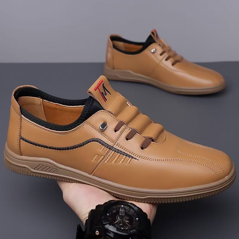 Minkšto dugno odiniai vyriški lengvi užsegami automobilio batai, „Four Seasons“ madingi verslo laisvalaikio batai, vandeniui atsparūs odiniai vyriški batai