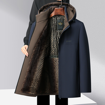 Pusmūža un vecāka gadagājuma vīriešu kokvilnas pildīta jaka 2024. gada ziemas pusmūža vīriešu vilnas oderēta kapuce biznesa un atpūtas silta kokvilnas pildīta jaka