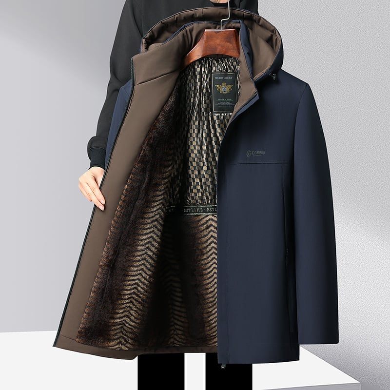 Pusmūža un vecāka gadagājuma vīriešu kokvilnas pildīta jaka 2024. gada ziemas pusmūža vīriešu vilnas oderēta kapuce biznesa un atpūtas silta kokvilnas pildīta jaka