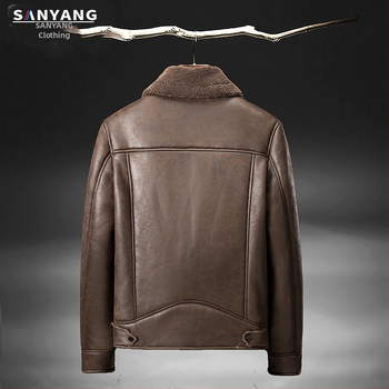 Žieminė zomšos kailio ir vilnos pamušalo odinė striukė, vyriška odinė striukė, ėriuko kailio, motociklo, didmeninė prekyba