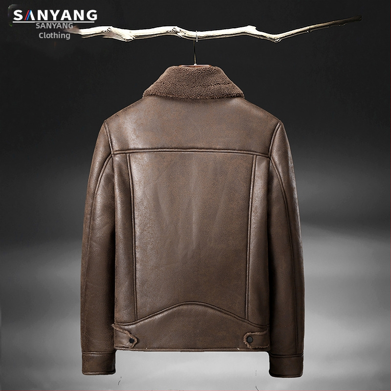 Зимно кожено яке от велур с интегрирана поларена подплата, удебелено кожено яке за мъже, кожено яке от агнешка кожа за мотоциклети на едро