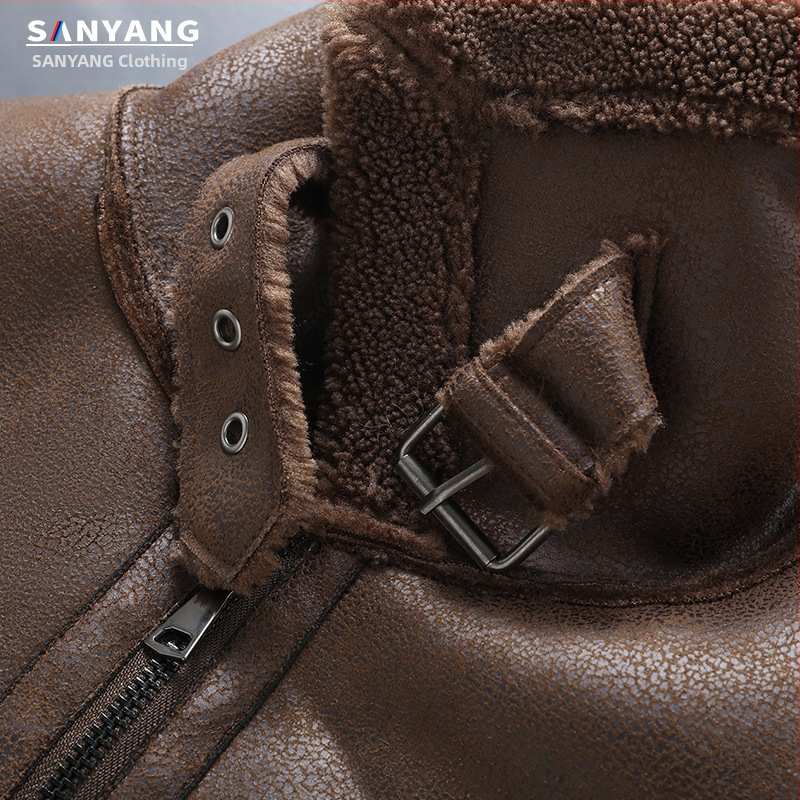 Зимно кожено яке от велур с интегрирана поларена подплата, удебелено кожено яке за мъже, кожено яке от агнешка кожа за мотоциклети на едро