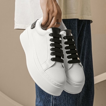 Pantofi de vară pentru bărbați, pantofi albi respirabili, la modă, cu talpă groasă, care cresc înălțimea, pantofi casual, pantofi la modă