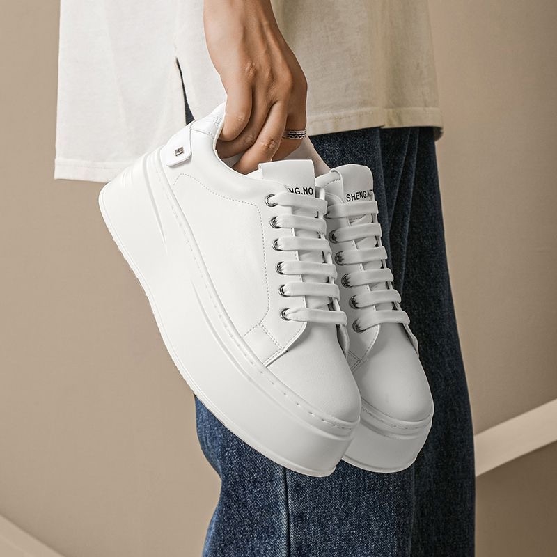 Pantofi de vară pentru bărbați, pantofi albi respirabili, la modă, cu talpă groasă, care cresc înălțimea, pantofi casual, pantofi la modă