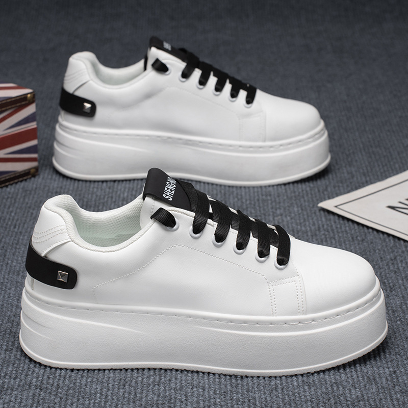 Pantofi de vară pentru bărbați, pantofi albi respirabili, la modă, cu talpă groasă, care cresc înălțimea, pantofi casual, pantofi la modă