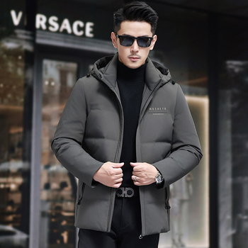 Vyriška pūkinė striukė su nuimama kepure, madingas miesto stiliaus, ančių pūkų, 2024 m. rudens/žiemos stilius