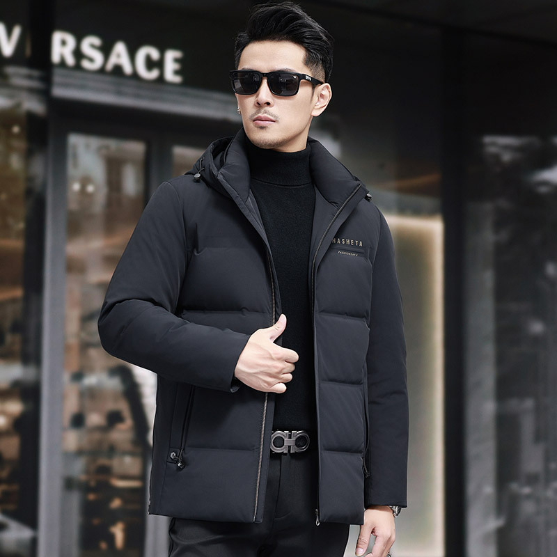 Vyriška pūkinė striukė su nuimama kepure, madingas miesto stiliaus, ančių pūkų, 2024 m. rudens/žiemos stilius