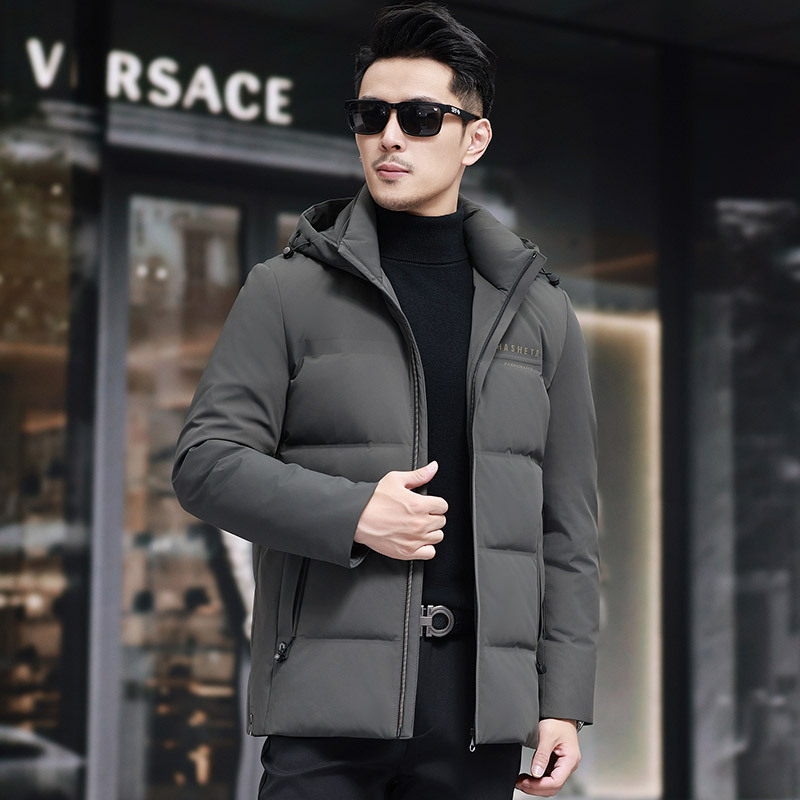 Vyriška pūkinė striukė su nuimama kepure, madingas miesto stiliaus, ančių pūkų, 2024 m. rudens/žiemos stilius