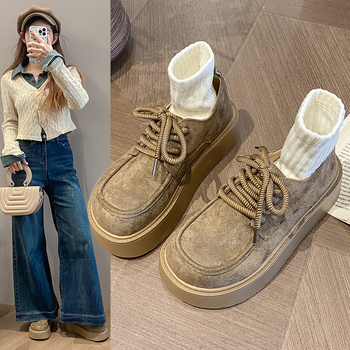 Modne mokasine za žene, proljeće 2025., novi stil, platforma, donja peta, Birkenneth cipele, ležerne, s vezicama, debelim potplatom, jednoslojne cipele za žene