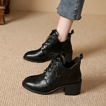 Retro Martin čizme s debelom petom i čipkom, šiljaste, zimske 2024., nove, plus veličine, britanske modne čizme 43