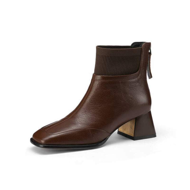 Jin Bukang Ghete cu toc mic pentru femei, toamna și iarna, nou-venite, la modă, cu vârf pătrat, tocuri înalte, căptușeală din fleece, toc gros, piele țesută cu mușchi