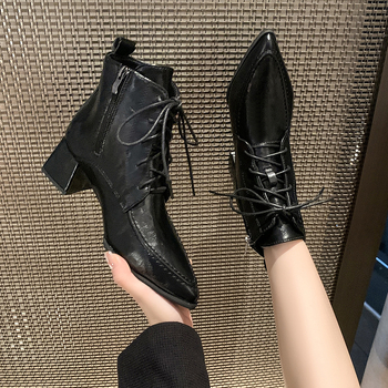 Mărimea 35-42 plus mărime pantofi pentru femei stil retro cu vârful ascuțit șireturi cizme Martin pentru femei toamna și iarna noi ghete la gleznă cizme cu toc gros la gleznă