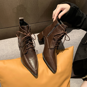 Mărimea 35-42 plus mărime pantofi pentru femei stil retro cu vârful ascuțit șireturi cizme Martin pentru femei toamna și iarna noi ghete la gleznă cizme cu toc gros la gleznă