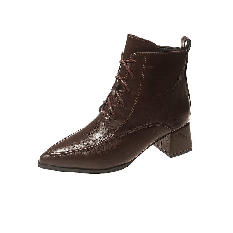 Mărimea 35-42 plus mărime pantofi pentru femei stil retro cu vârful ascuțit șireturi cizme Martin pentru femei toamna și iarna noi ghete la gleznă cizme cu toc gros la gleznă