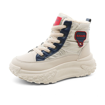 K6719 Γυναικεία Παπούτσια Νέα Φθινόπωρο και Χειμώνας 2024 Γυναικεία Παπούτσια Ζεστά Ψηλά Παπούτσια με Ομπρέλα και Φλις Επένδυση, Χοντρή Σόλα, Αυξημένης Βαμβακερής Σόλας