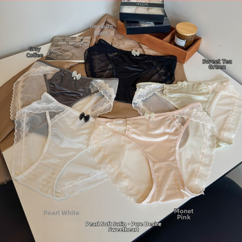 Seksikas pitsist väike õõnes Pure Desire hingav jalgevahega aluspesu prantsuse satiinist mugavad keskmise vöökohaga aluspüksid kinkekarbis