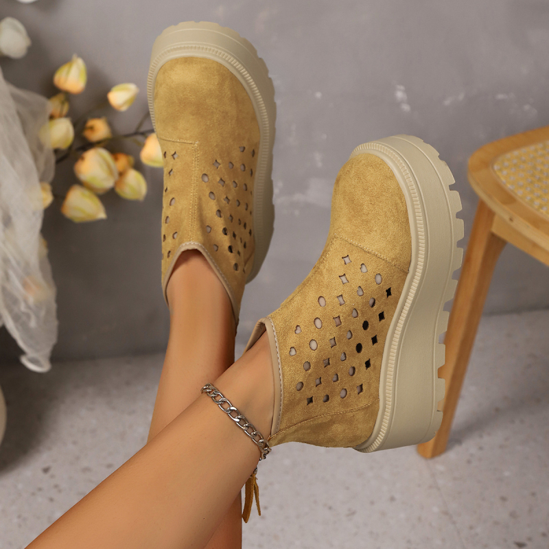 Γυναικεία ψηλοτάκουνα μποτάκια με χοντρή σόλα, ελαφριά και με τρύπα στο τοίχωμα, καλοκαίρι 2025, νέα, ευέλικτα, casual, αθλητικά, γυναικεία παπούτσια με φερμουάρ στο πίσω μέρος