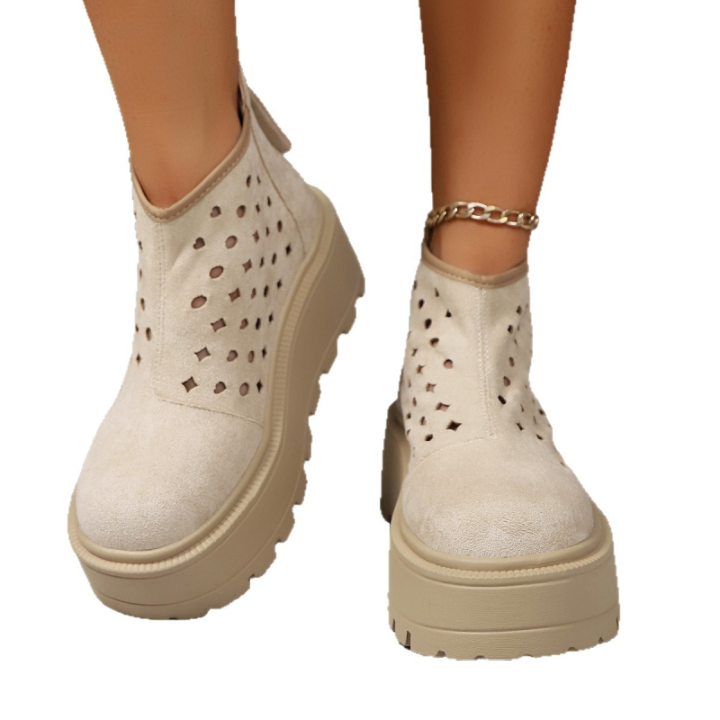 Γυναικεία ψηλοτάκουνα μποτάκια με χοντρή σόλα, ελαφριά και με τρύπα στο τοίχωμα, καλοκαίρι 2025, νέα, ευέλικτα, casual, αθλητικά, γυναικεία παπούτσια με φερμουάρ στο πίσω μέρος