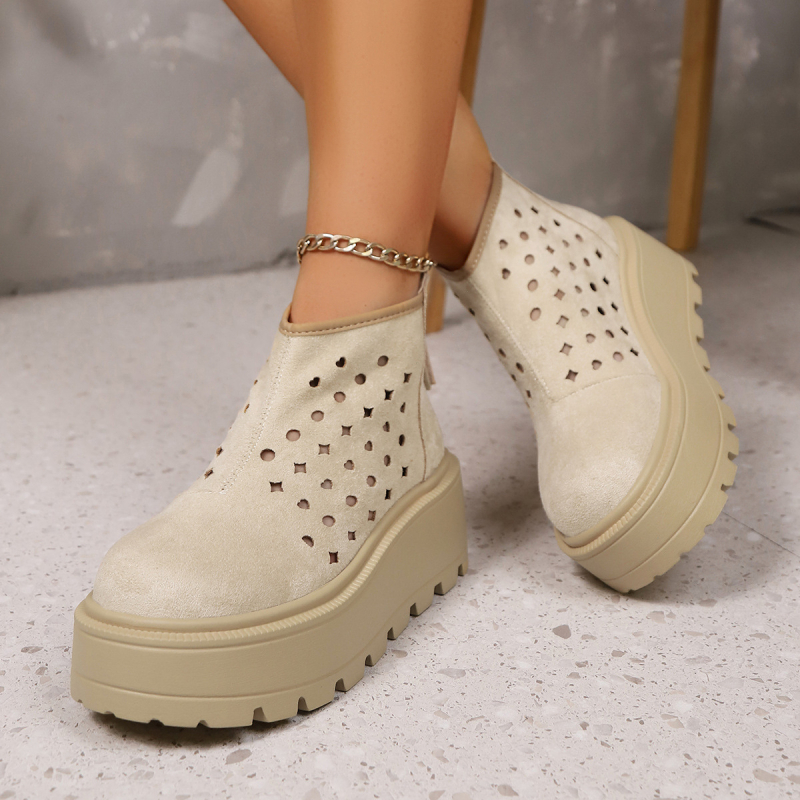 Γυναικεία ψηλοτάκουνα μποτάκια με χοντρή σόλα, ελαφριά και με τρύπα στο τοίχωμα, καλοκαίρι 2025, νέα, ευέλικτα, casual, αθλητικά, γυναικεία παπούτσια με φερμουάρ στο πίσω μέρος