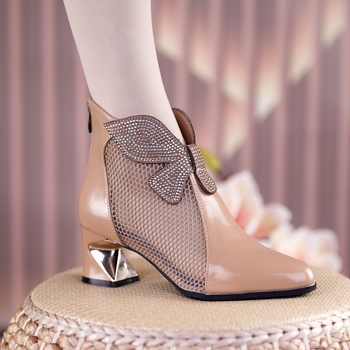 Sandale cu toc gros și toc înalt pentru femei, cu toc gros, cu toc din plasă, cu gol, pentru primăvară și vară, 2025