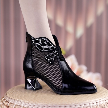 Sandale cu toc gros și toc înalt pentru femei, cu toc gros, cu toc din plasă, cu gol, pentru primăvară și vară, 2025